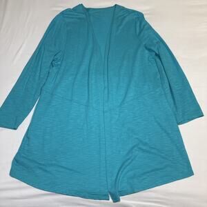 Chicos Ultimate Tee Cardigan Womens Sz 3 Turquoise Long Sleeve Lightweight EUC